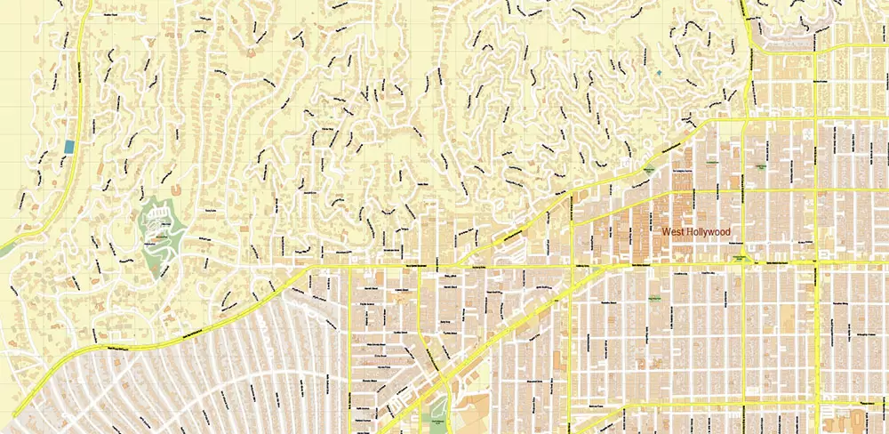 Hollywood California US Map Vector City Plan High Detailed Street Map editable Adobe Illustrator in layers