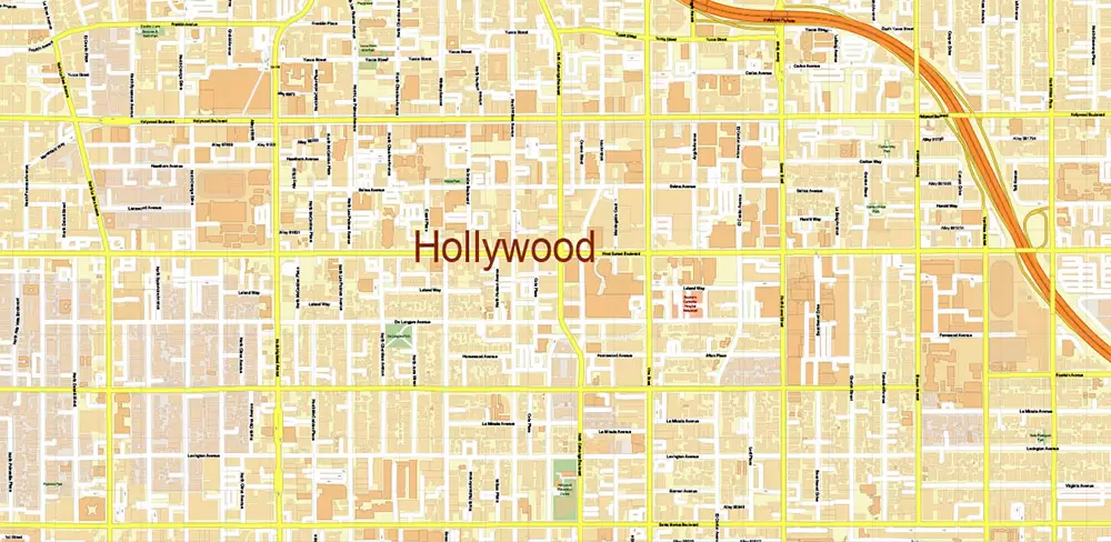 Hollywood California US Map Vector City Plan High Detailed Street Map editable Adobe Illustrator in layers