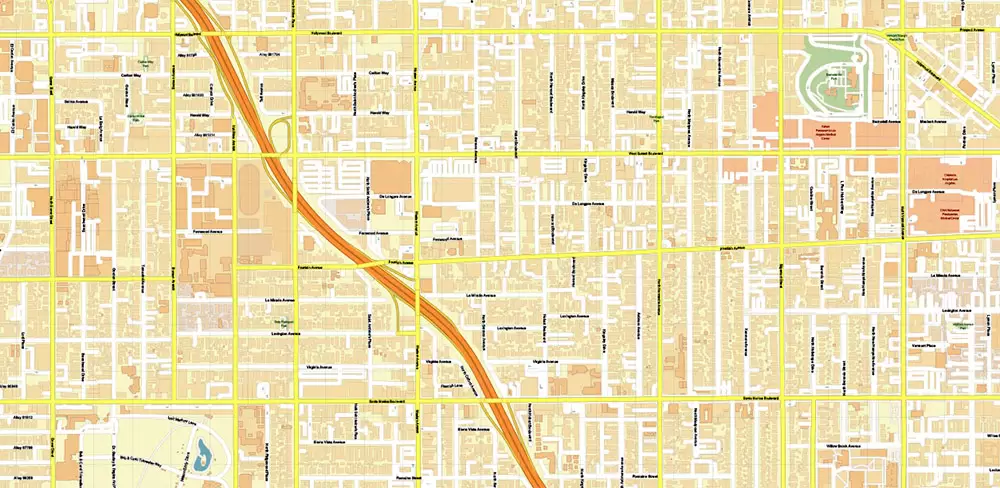 Hollywood California US Map Vector City Plan High Detailed Street Map editable Adobe Illustrator in layers
