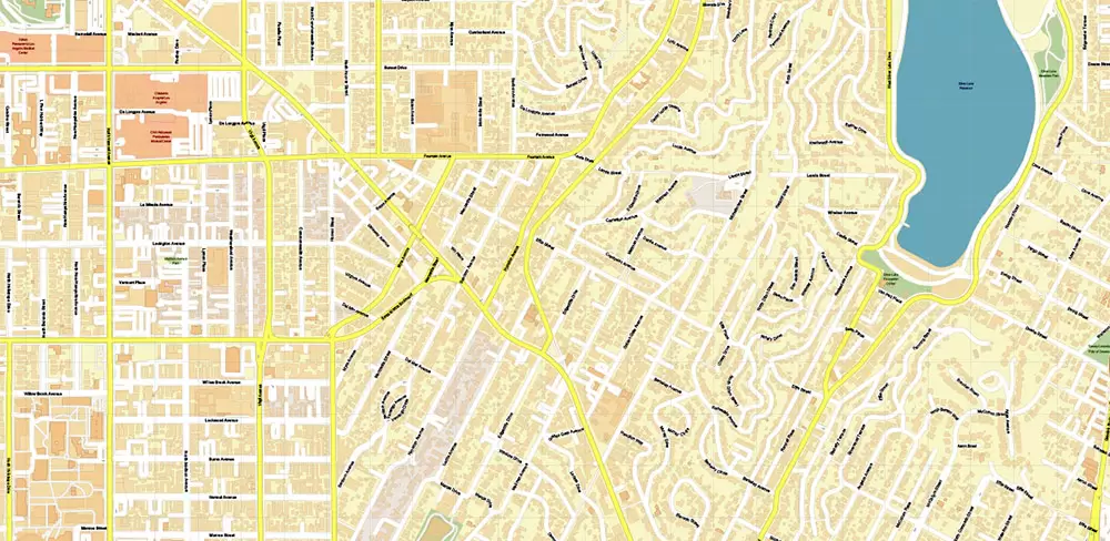 Hollywood California US Map Vector City Plan High Detailed Street Map editable Adobe Illustrator in layersHollywood California US Map Vector City Plan High Detailed Street Map editable Adobe Illustrator in layers