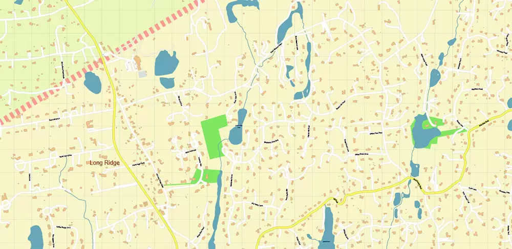 Stamford Connecticut US Vector Map: High Detailed Street Map editable Adobe Illustrator in layers