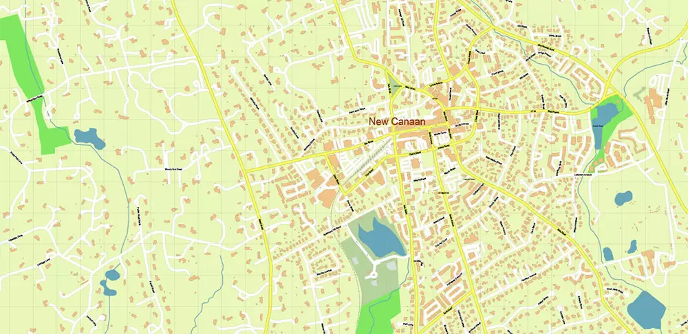 Stamford Connecticut US Vector Map: High Detailed Street Map editable Adobe Illustrator in layers