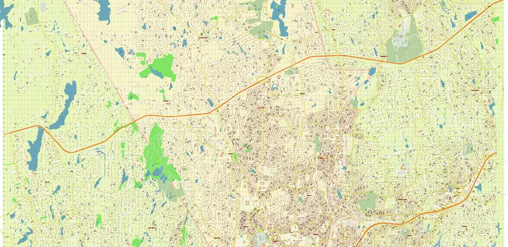 Stamford Connecticut US Vector Map: High Detailed Street Map editable Adobe Illustrator in layers