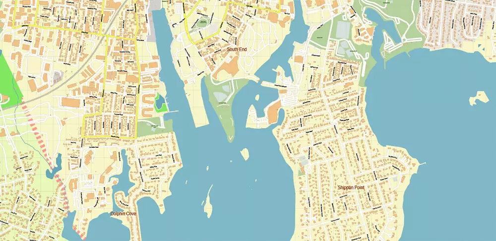 Stamford Connecticut US Vector Map: High Detailed Street Map editable Adobe Illustrator in layers