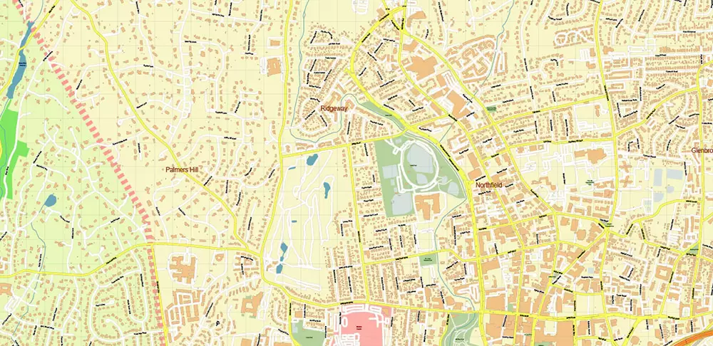 Stamford Connecticut US Vector Map: High Detailed Street Map editable Adobe Illustrator in layers