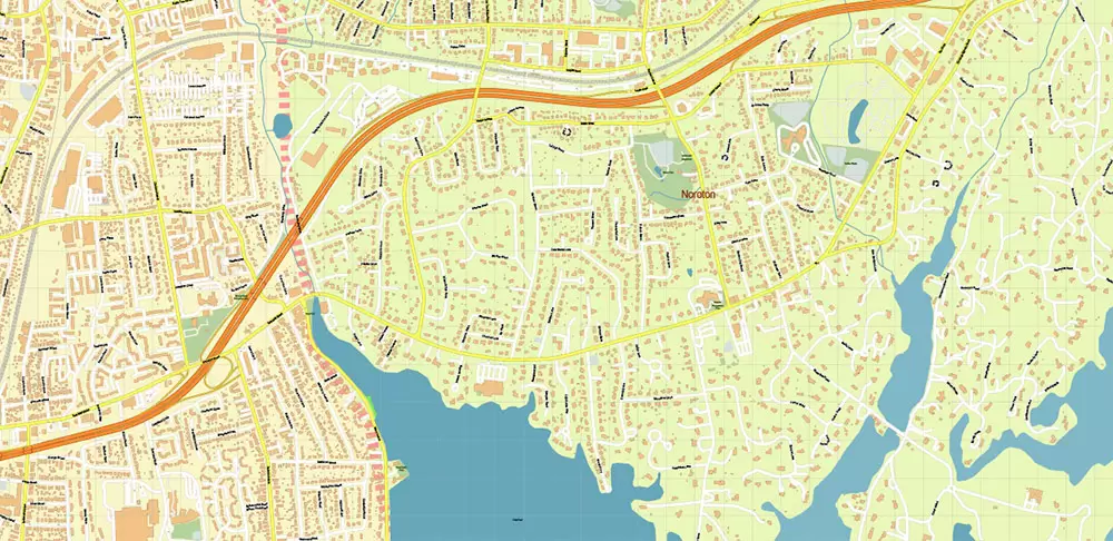 Stamford Connecticut US Vector Map: High Detailed Street Map editable Adobe Illustrator in layers