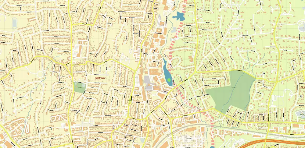 Stamford Connecticut US Vector Map: High Detailed Street Map editable Adobe Illustrator in layers