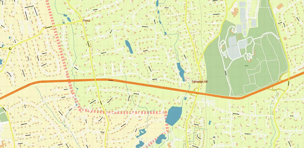 Stamford Connecticut US Vector Map: High Detailed Street Map editable Adobe Illustrator in layers
