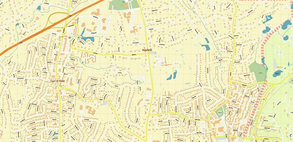 Stamford Connecticut US Vector Map: High Detailed Street Map editable Adobe Illustrator in layers
