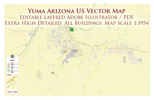 Yuma Arizona US Map Vector City Plan High Detailed Street Map editable Adobe Illustrator in layers