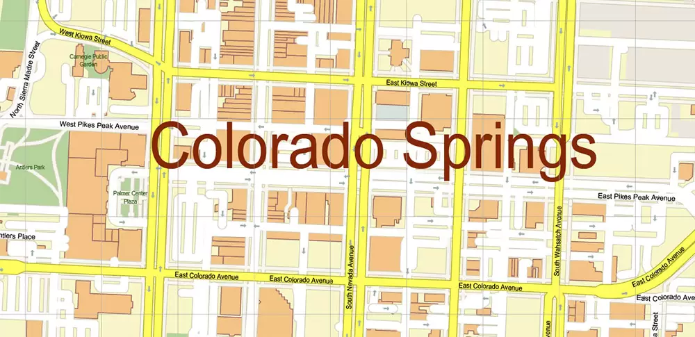 Colorado Springs Colorado US Map Vector Extra High Detailed Street Map editable Adobe Illustrator in layers