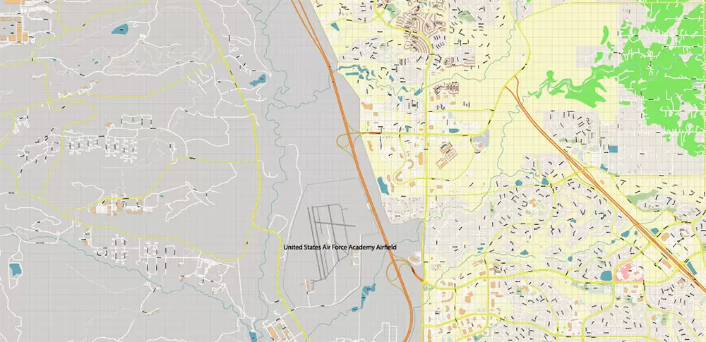Colorado Springs Colorado US Map Vector Extra High Detailed Street Map editable Adobe Illustrator in layers