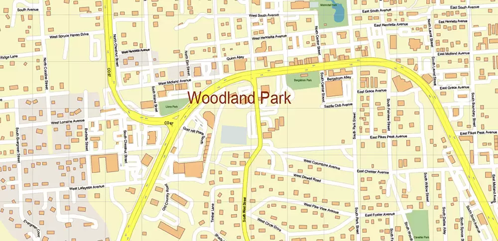 Colorado Springs Colorado US Map Vector Extra High Detailed Street Map editable Adobe Illustrator in layers