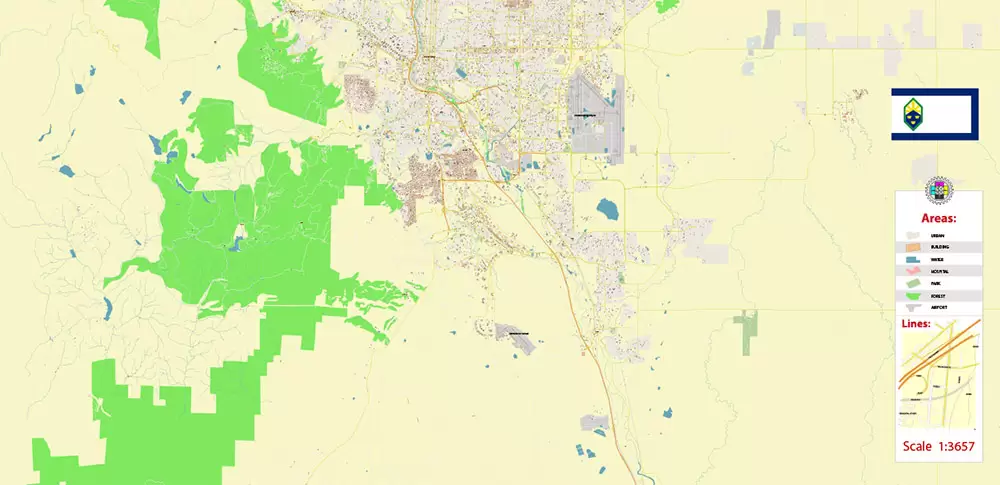 Colorado Springs Colorado US Map Vector Extra High Detailed Street Map editable Adobe Illustrator in layers