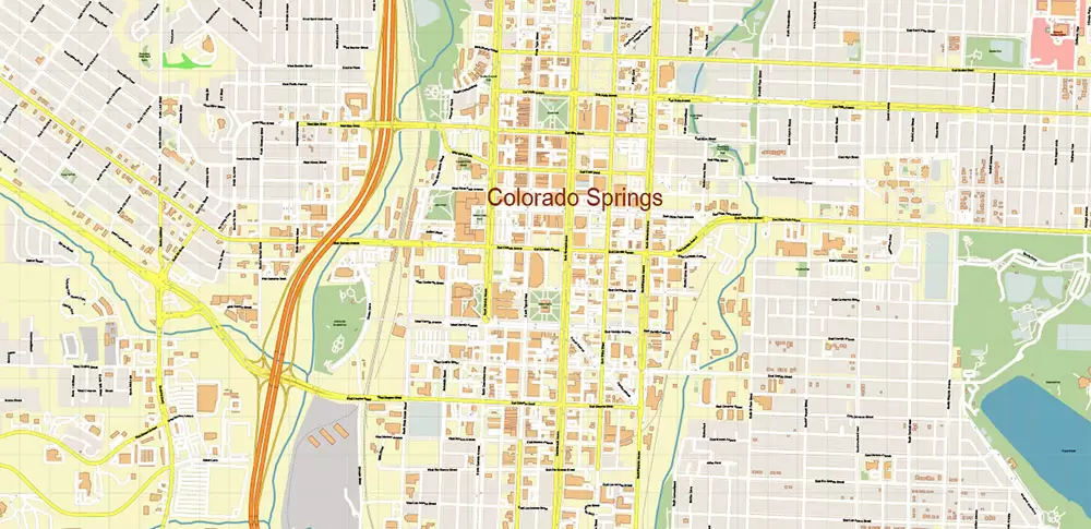 Colorado Springs Colorado US Map Vector Extra High Detailed Street Map editable Adobe Illustrator in layers