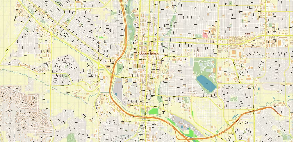 Colorado Springs Colorado US Map Vector Extra High Detailed Street Map editable Adobe Illustrator in layers