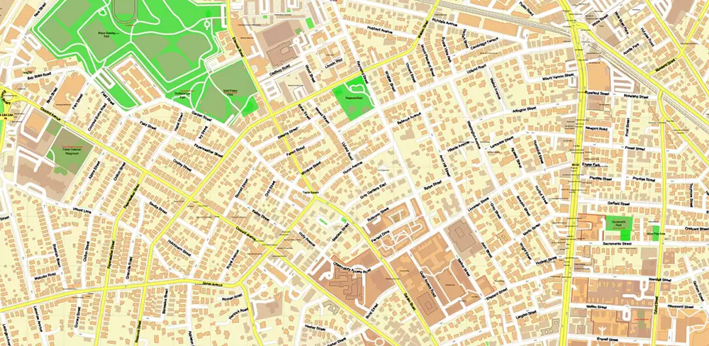Harvard University Massachusetts US PDF Vector Map: Extra High Detailed Street Map editable Adobe PDF in layers