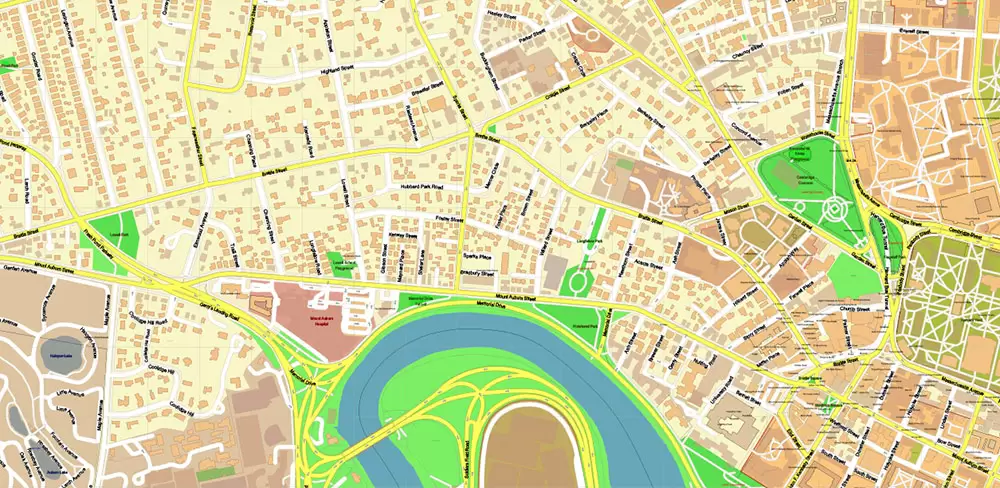 Harvard University Massachusetts US PDF Vector Map: Extra High Detailed Street Map editable Adobe PDF in layers
