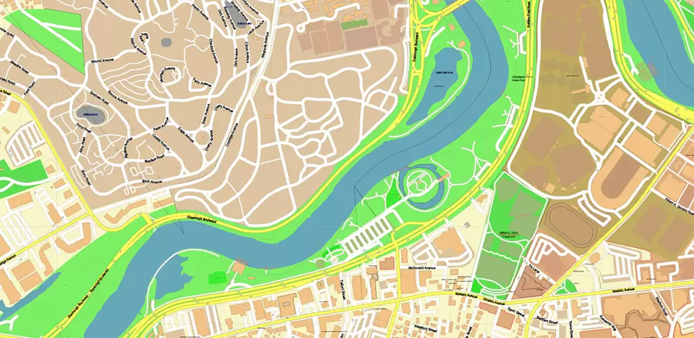 Harvard University Massachusetts US PDF Vector Map: Extra High Detailed Street Map editable Adobe PDF in layers