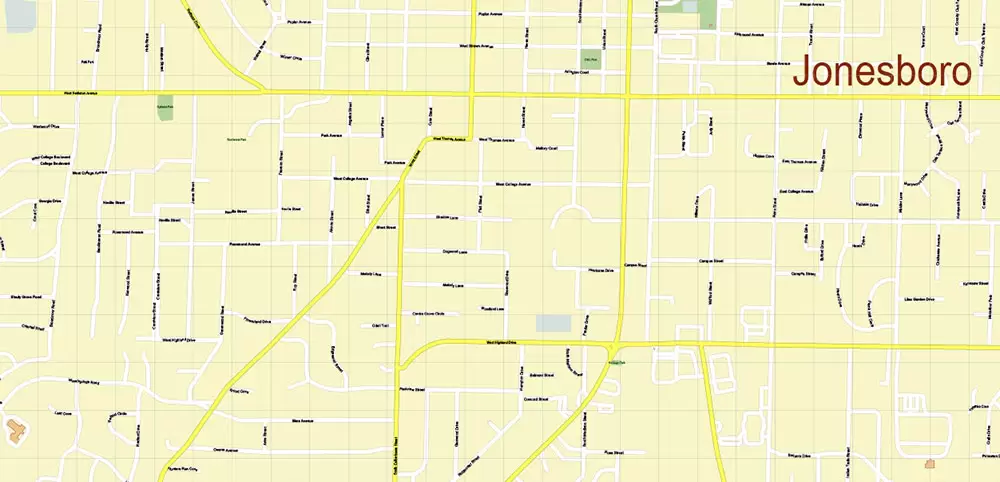 Jonesboro Arkansas US PDF Vector Map: Extra High Detailed Street Map editable Adobe PDF in layers