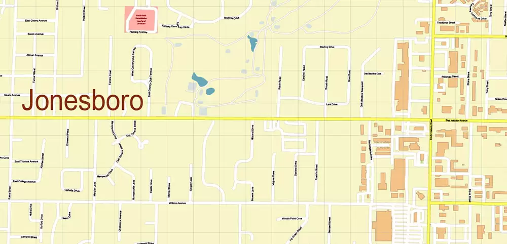 Jonesboro Arkansas US PDF Vector Map: Extra High Detailed Street Map editable Adobe PDF in layers