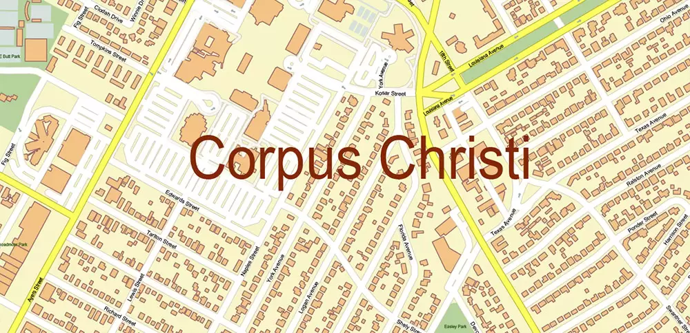 Corpus Christi Texas US Map Vector Extra High Detailed Street Map editable Adobe Illustrator in layers