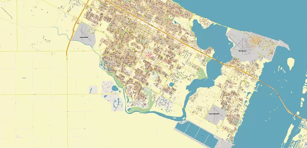 Corpus Christi Texas US Map Vector Extra High Detailed Street Map editable Adobe Illustrator in layers