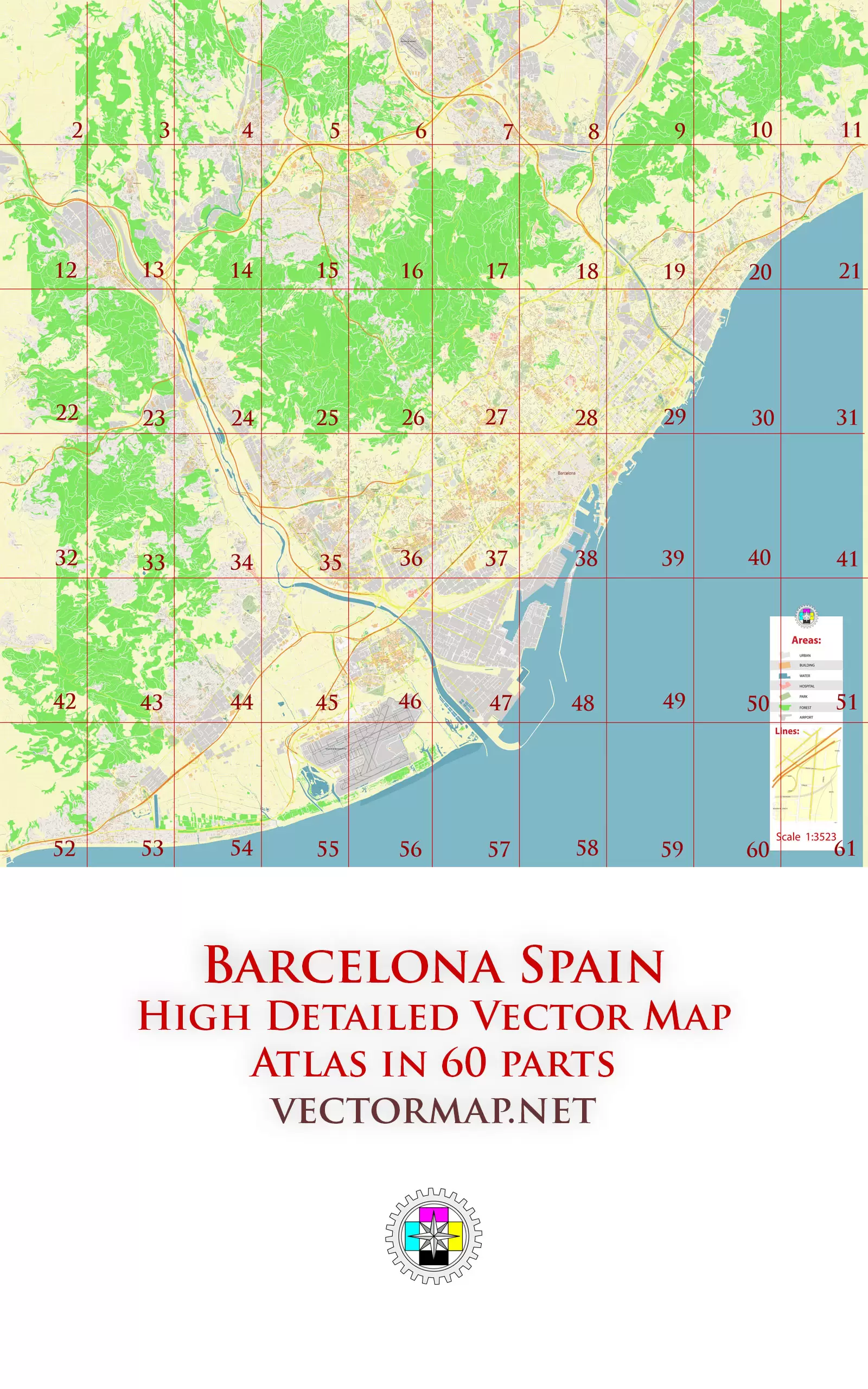Barcelona Spain Tourist Map multi-page atlas, contains 60 pages vector PDF