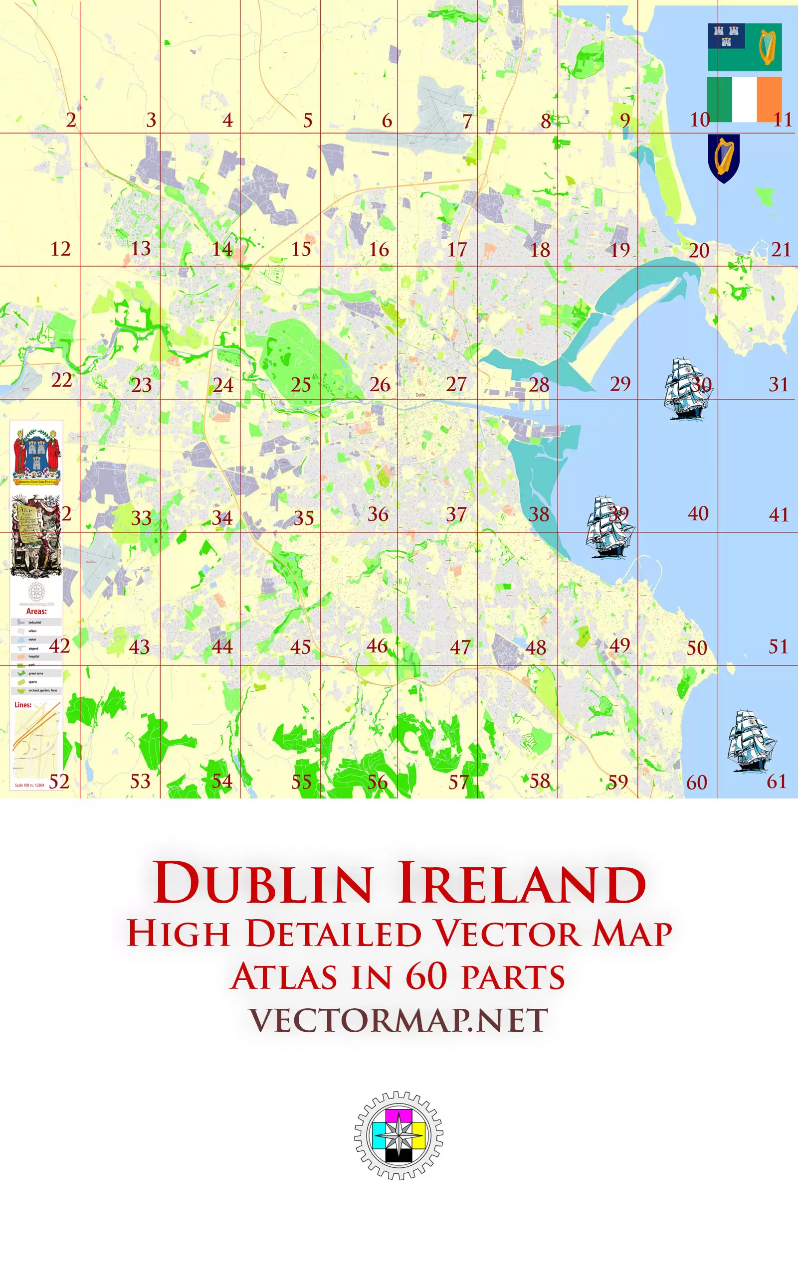 Dublin Ireland Tourist Map multi-page atlas, contains 60 pages vector PDF
