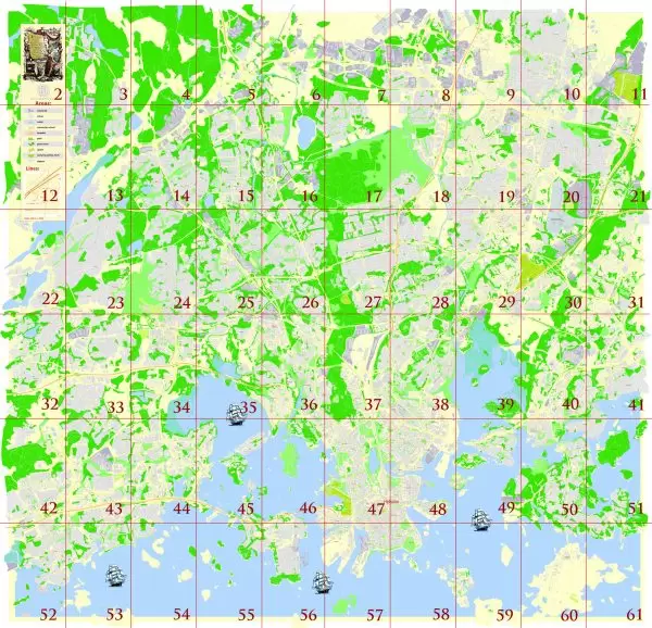 Helsinki Finland Tourist Map multi-page atlas, contains 60 pages vector PDF