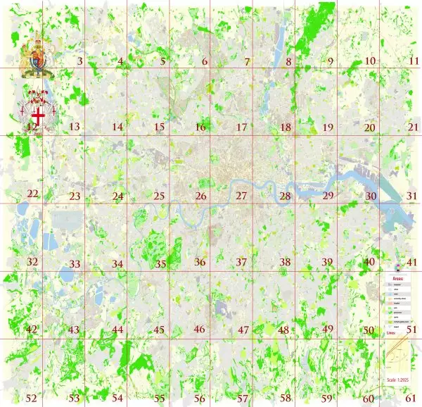London Greater UK Tourist Map multi-page atlas, contains 60 pages vector PDF