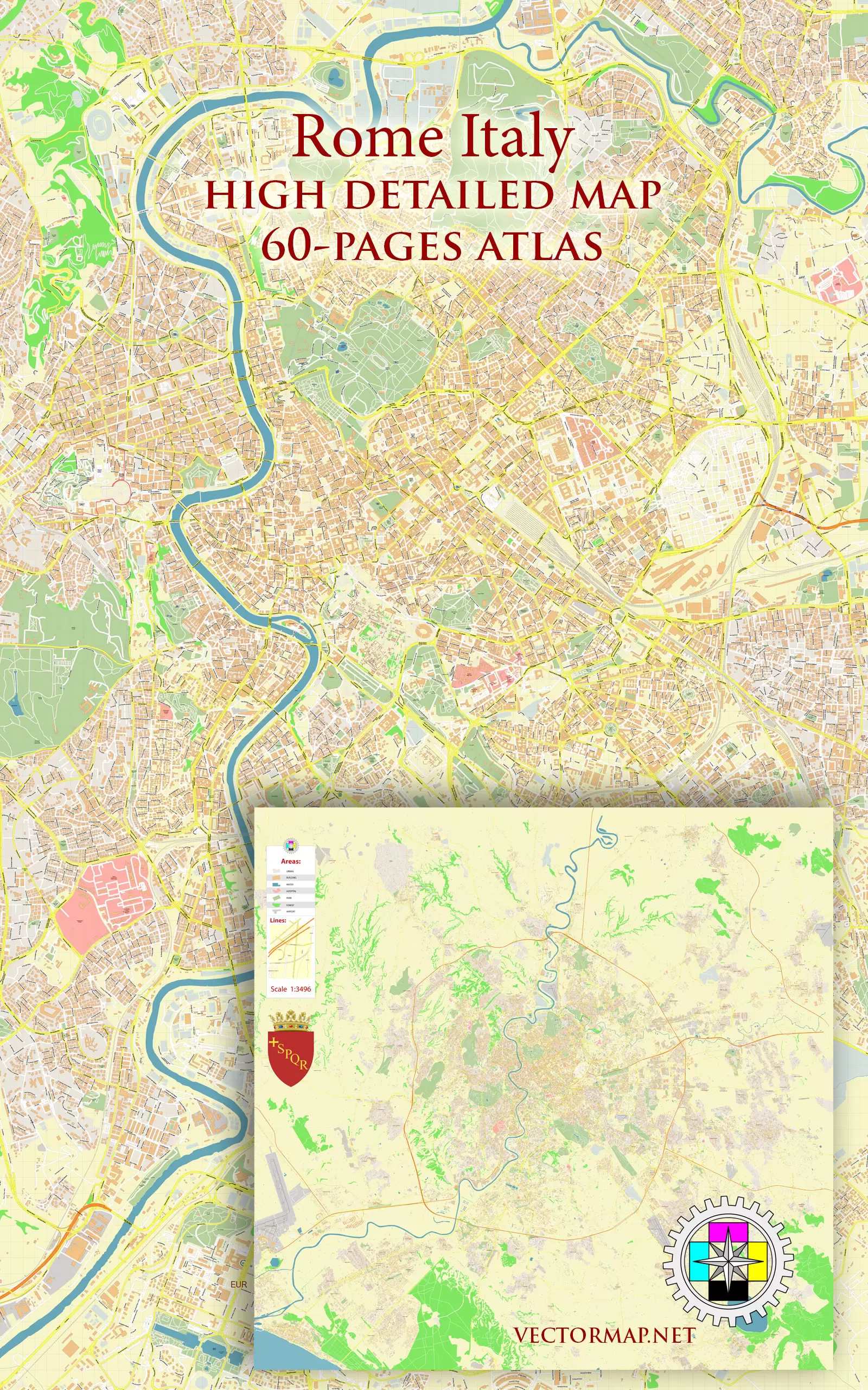 Rome Italy Tourist Map multi-page atlas, contains 60 pages vector PDF