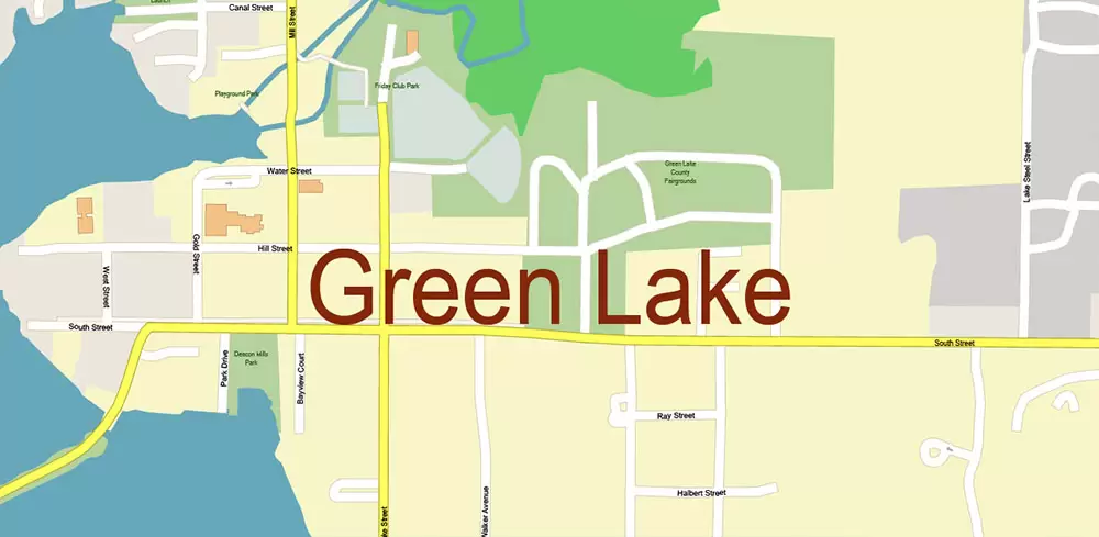 Green Lake - Ripon Wisconsin US Map Vector Extra High Detailed Street Map editable Adobe Illustrator + PDF + CDR + SVG