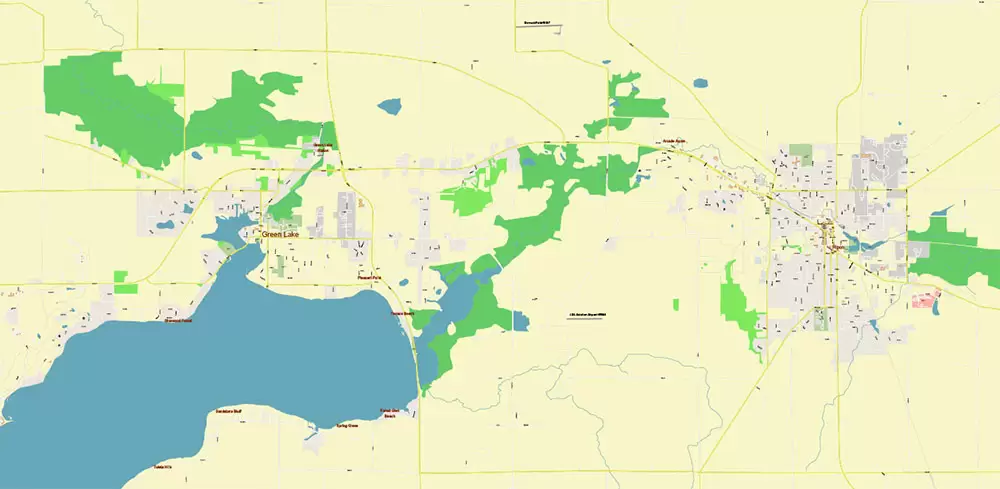 Green Lake - Ripon Wisconsin US Map Vector Extra High Detailed Street Map editable Adobe Illustrator + PDF + CDR + SVG
