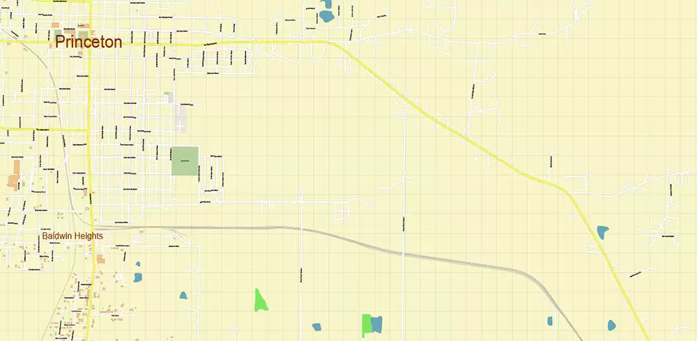 Princeton Indiana US Map Vector Extra High Detailed Street Map editable Adobe Illustrator in layers