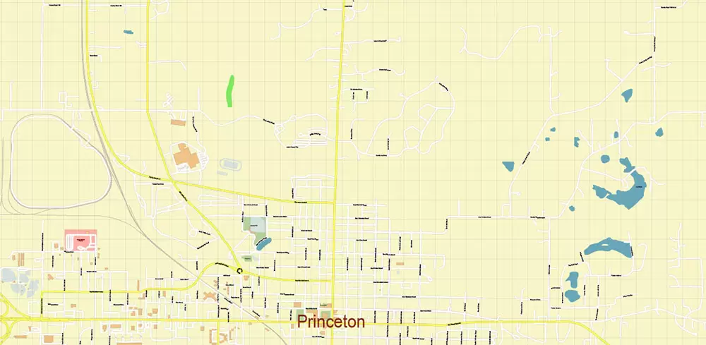 Princeton Indiana US Map Vector Extra High Detailed Street Map editable Adobe Illustrator in layers