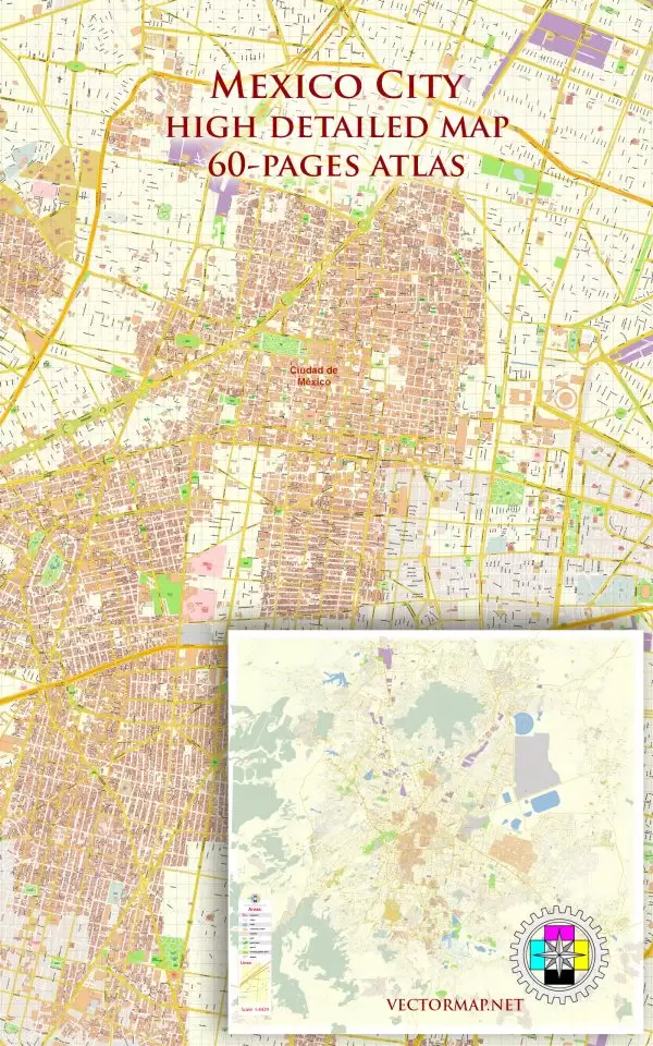 Mexico City Tourist Road Map multi-page atlas, contains 60 pages vector PDF