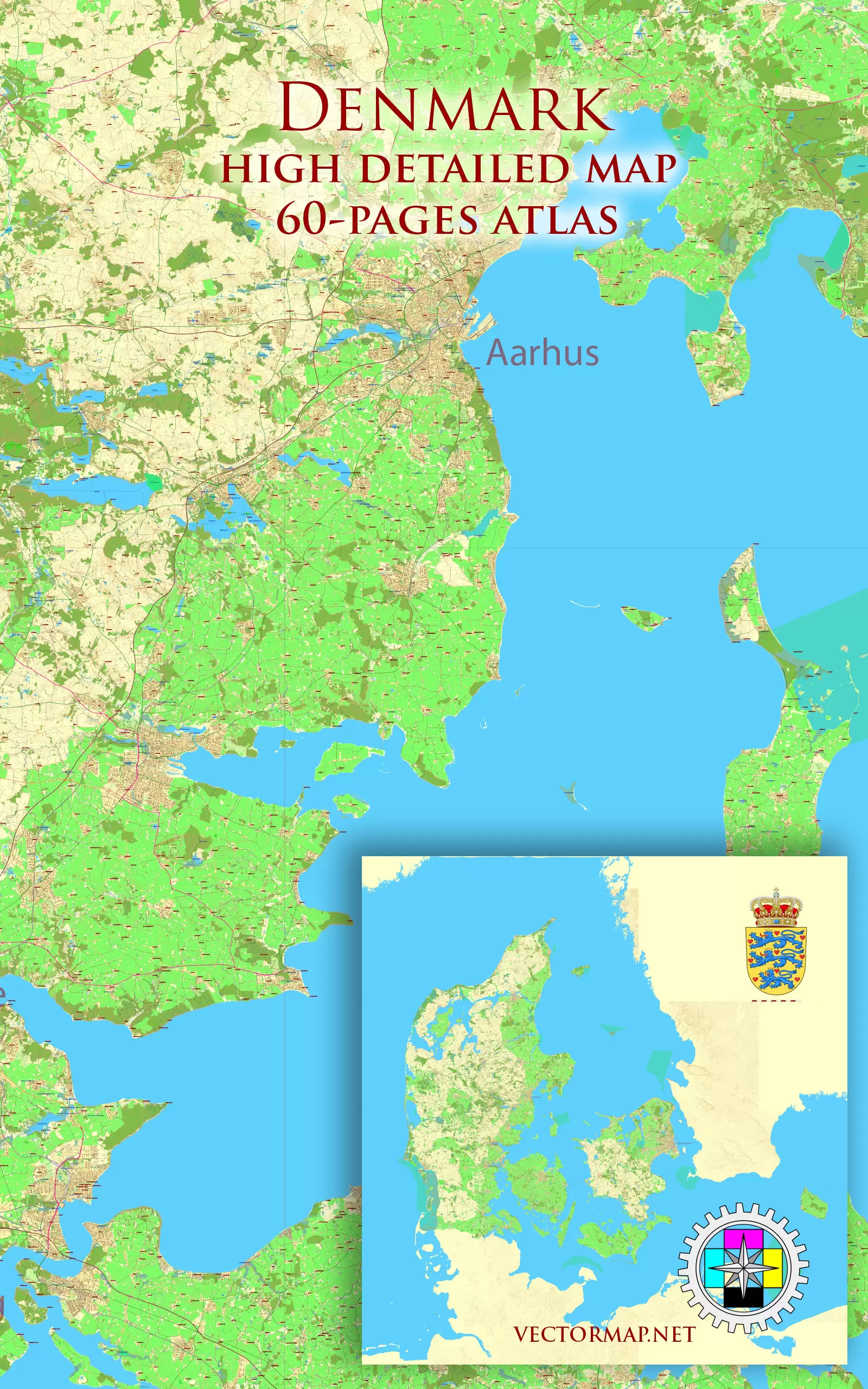 Denmark Tourist Map multi-page atlas, contains 60 pages vector PDF