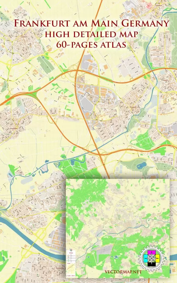 Frankfurt am Main Germany Tourist Map multi-page atlas, contains 60 pages vector PDF