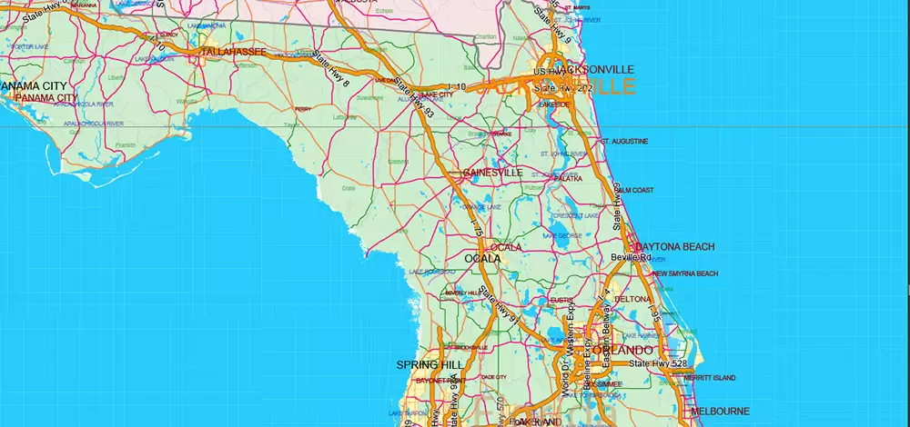 United States and Canada Vector Map main Roads Cities States Counties editable layered Adobe Illustrator