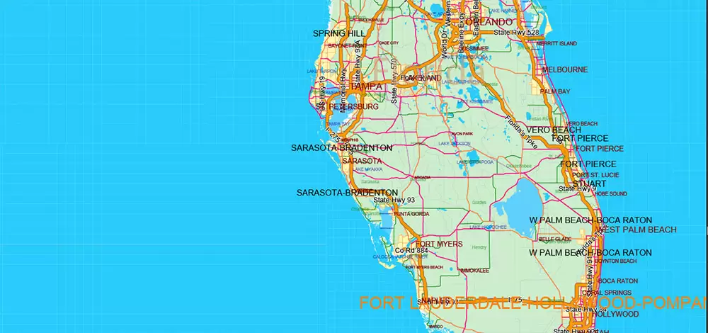 United States and Canada Vector Map main Roads Cities States Counties editable layered Adobe Illustrator