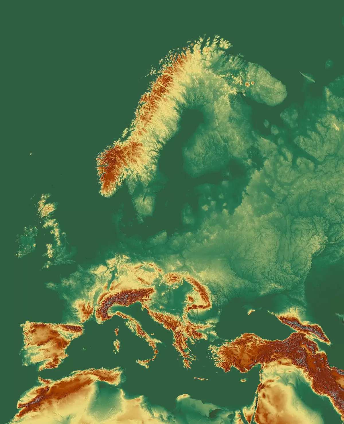 Europe Mercator Projection Political + Relief Vector Map High detailed fully editable, Adobe Illustrator