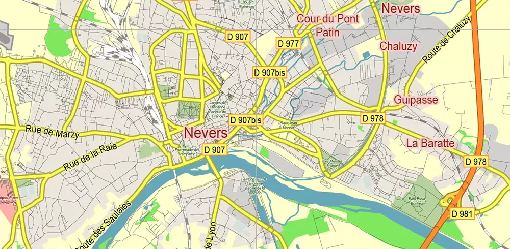 Bourgogne France Vector Map exact extra detailed All Roads Cities Towns map editable Layered Adobe Illustrator