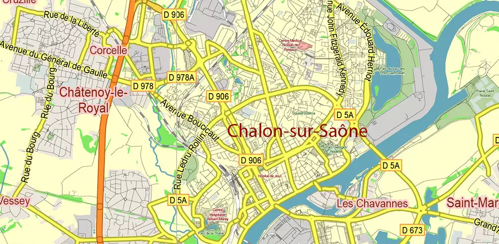 Bourgogne France Vector Map exact extra detailed All Roads Cities Towns map editable Layered Adobe Illustrator