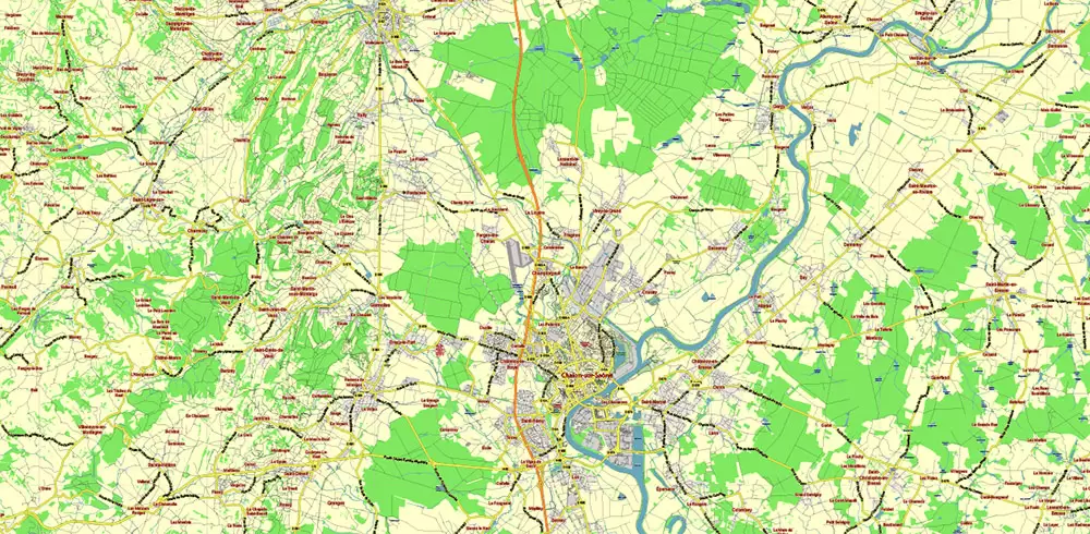 Bourgogne France Vector Map exact extra detailed All Roads Cities Towns map editable Layered Adobe Illustrator