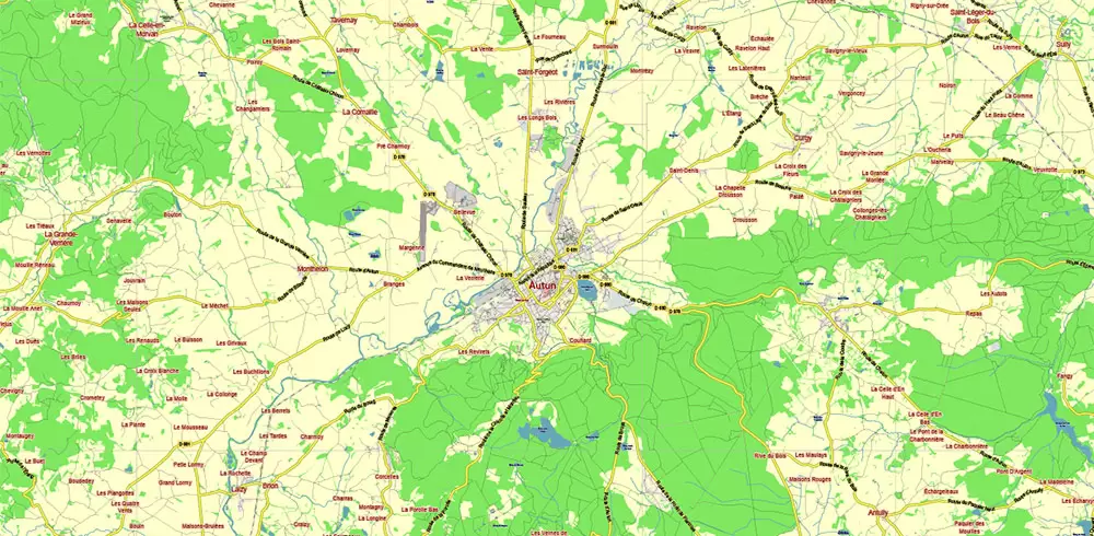 Bourgogne France Vector Map exact extra detailed All Roads Cities Towns map editable Layered Adobe Illustrator