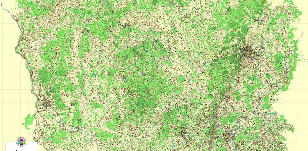 Bourgogne France Vector Map exact extra detailed All Roads Cities Towns map editable Layered Adobe Illustrator
