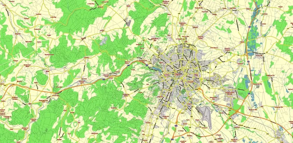 Bourgogne France Vector Map exact extra detailed All Roads Cities Towns map editable Layered Adobe Illustrator
