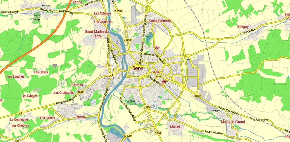 Bourgogne France Vector Map exact extra detailed All Roads Cities Towns map editable Layered Adobe Illustrator
