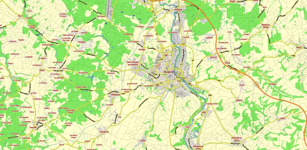 Bourgogne France Vector Map exact extra detailed All Roads Cities Towns map editable Layered Adobe Illustrator